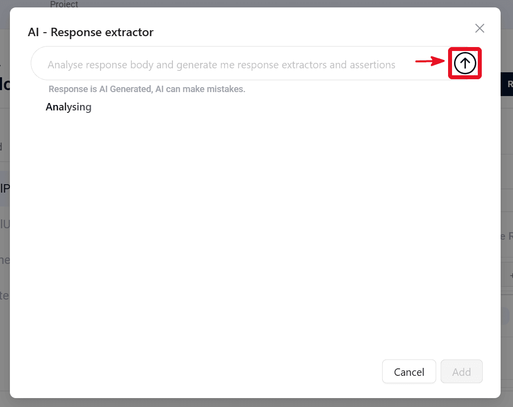 API step response panel with AI Assistant icon after Send