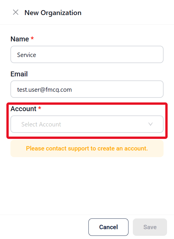 Create Organization form with organization details
