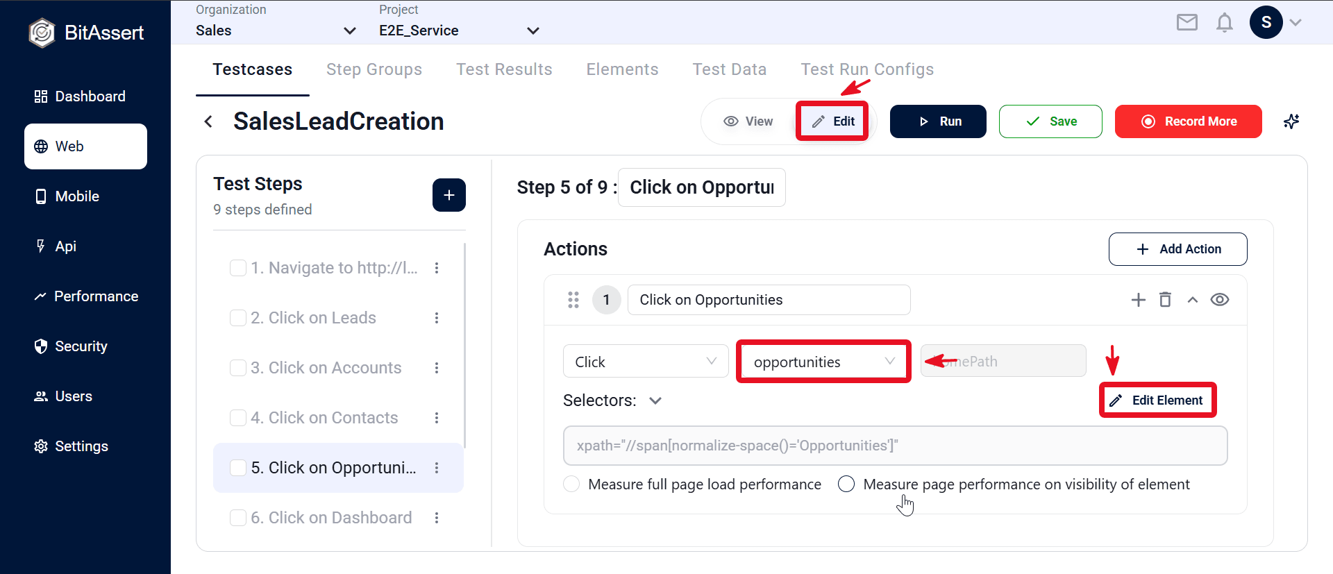 New Element panel with Element Name, Screen Name, locators, and Create button