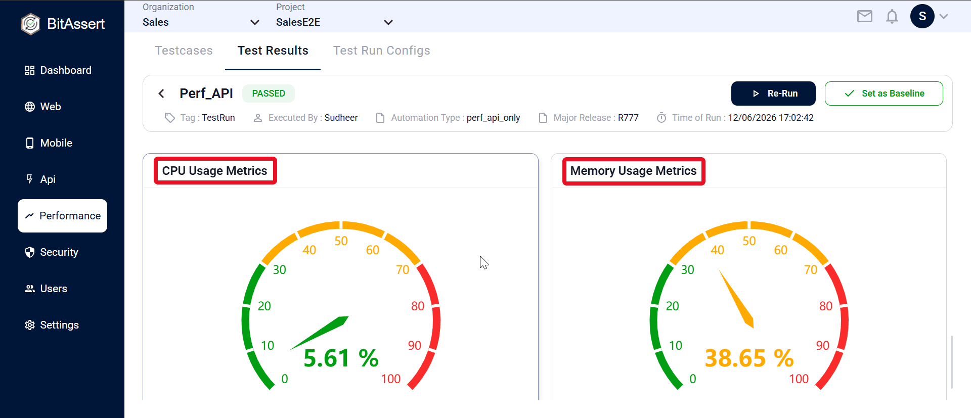 CPU Usage Metrics and Memory Usage Metrics gauge charts