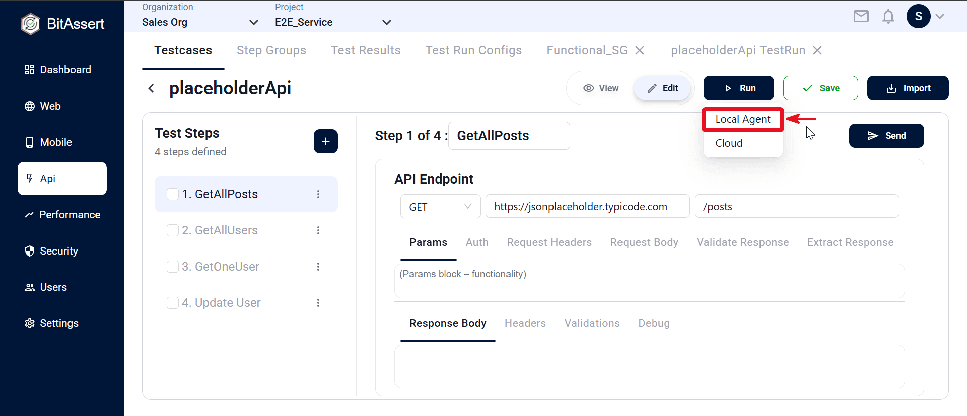 API testcase Run Local Agent