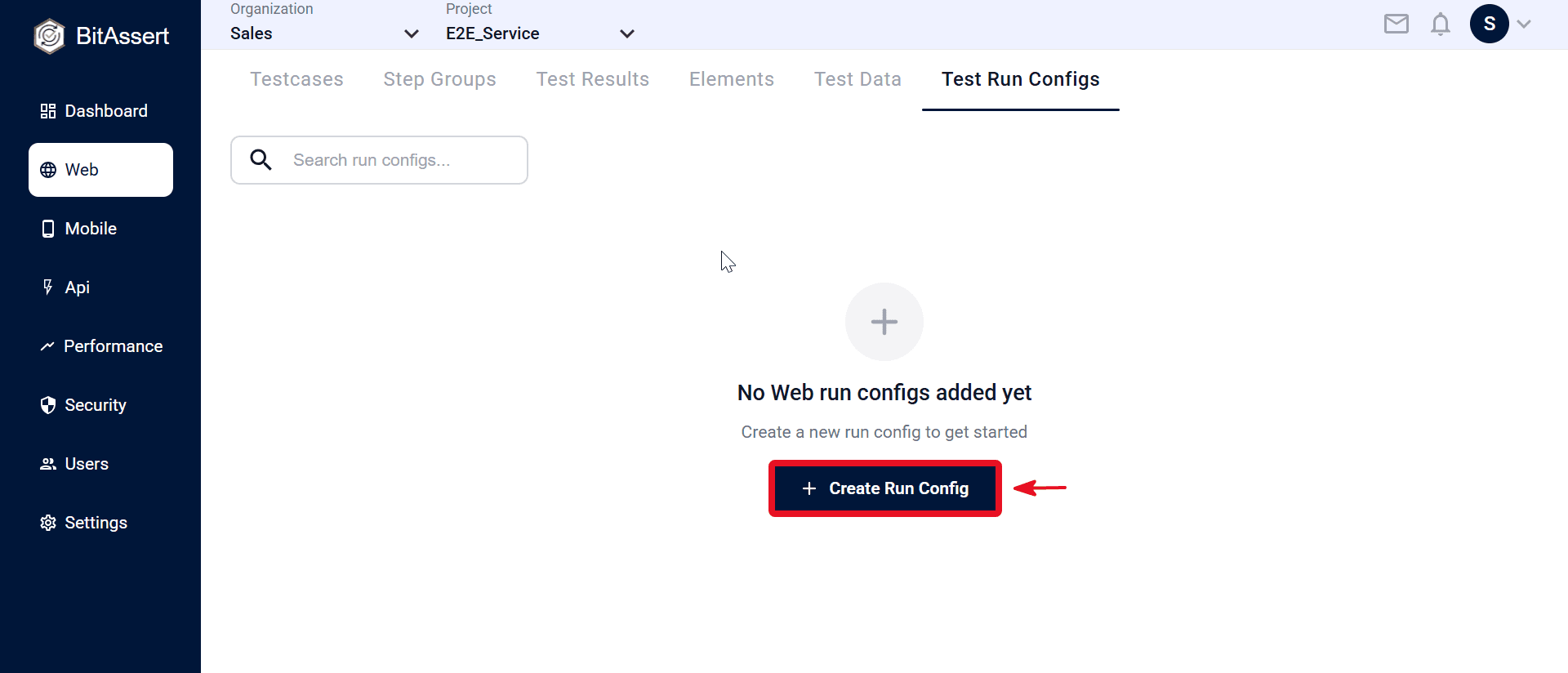 Web Testcases tab with stepgroup execution