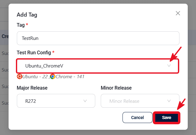 Web Testcases list with Run button in the Actions column