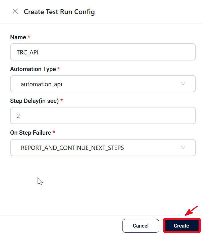 Create Performance Test Run Config modal
