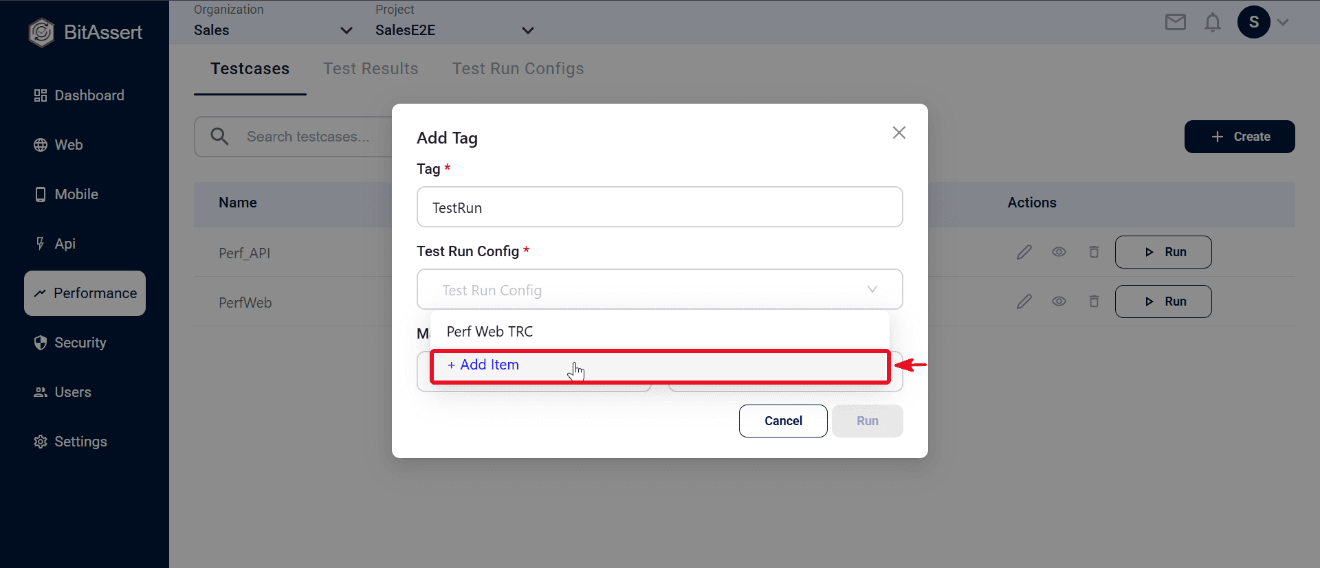 Create Performance Test Run Config inline from run dialog